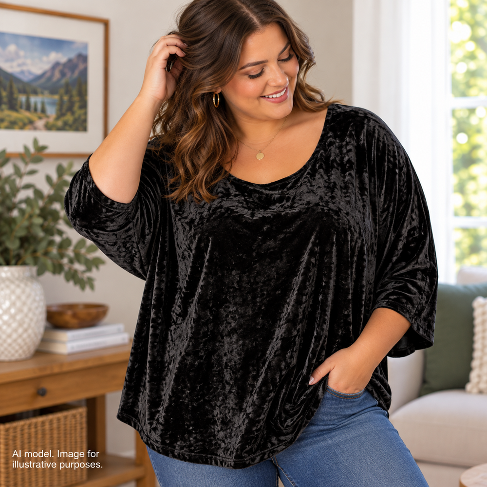 Cynthia Rowley Shirt Womens 3X Black Crushed Velvet Soft Flowy Shimmer Tunic